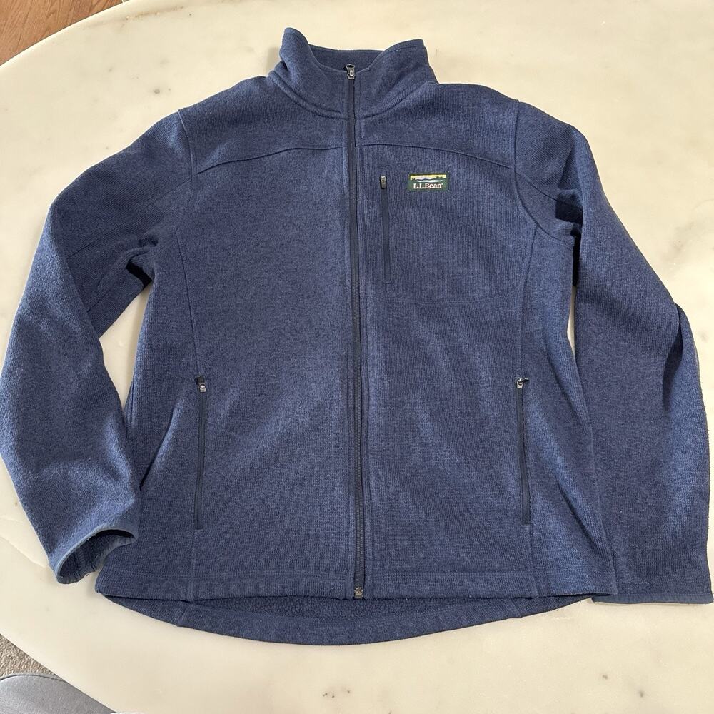 LL Bean Men’s L Sweater Fleece Performance Jacket Regular Navy Blue Full Zip